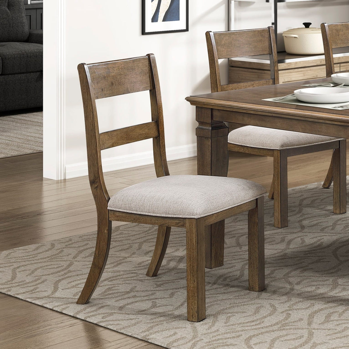 7 Piece Light Brown Extendable Dining Table Set