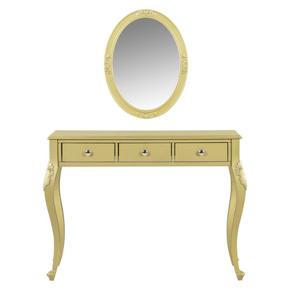 Gold Makeup Vanity Desk - 3 Drawers, Oval Mirror Storage