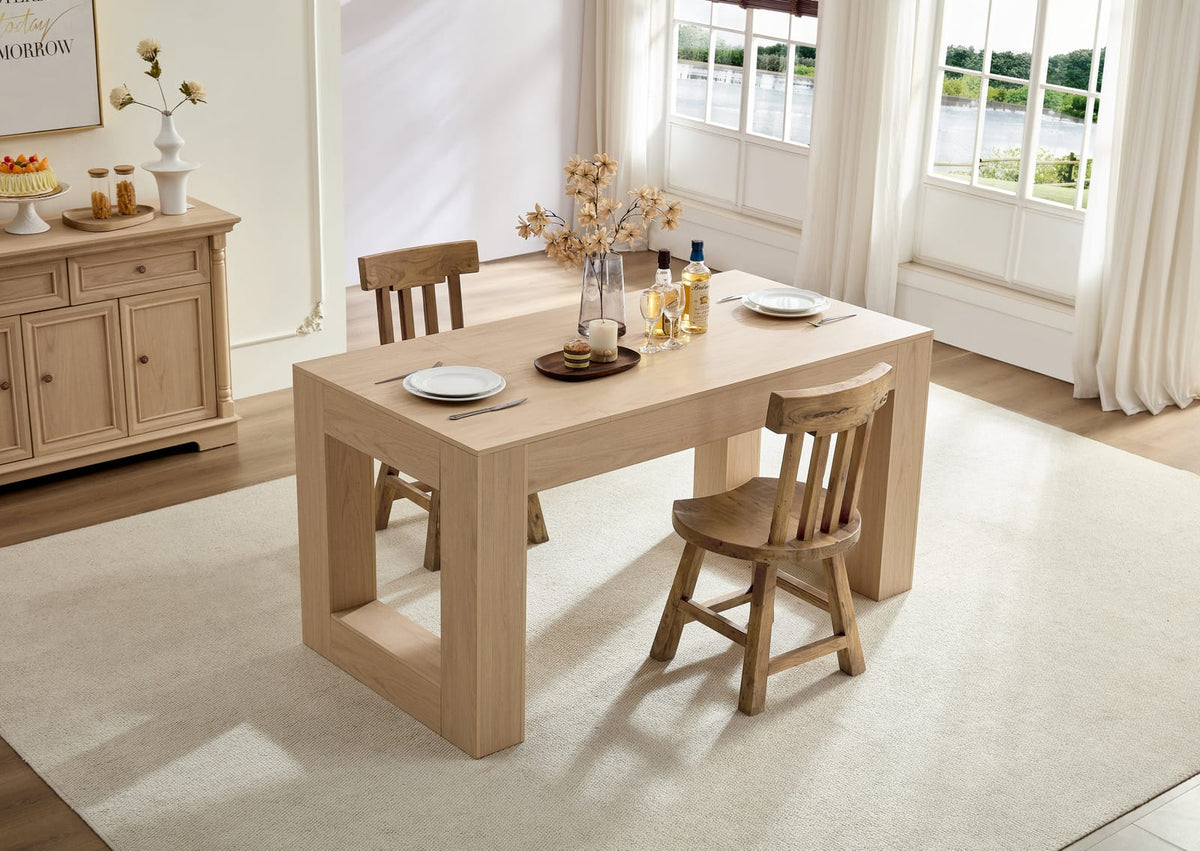 4-6 Person Farmhouse Dining Table - Wood MDF Tabletop