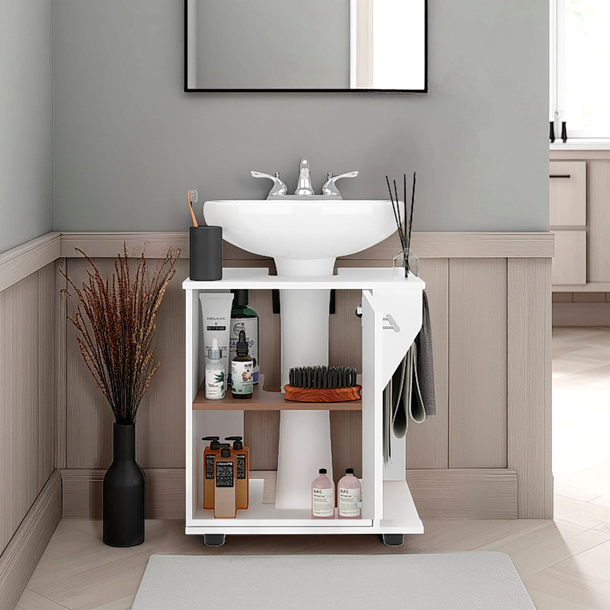 Bathroom Vanity with Storage - White Engineered Wood