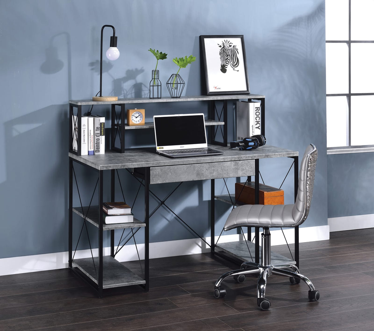 Amiel Gray Writing Desk - Storage Workstation