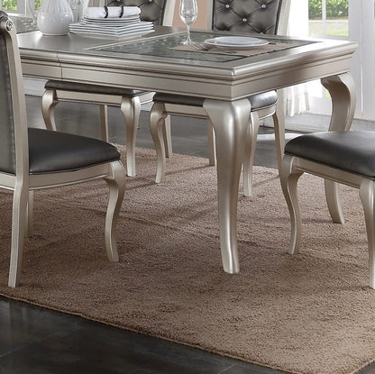 Dining Table Rectangle Glass Inert Top Silver Hue 7pc Dining Table 6x Side Chairs
