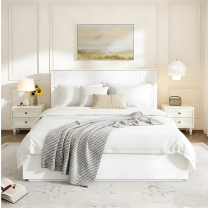 White Solid Wood Queen Bed Frame - Comfortable & Durable for Bedroom