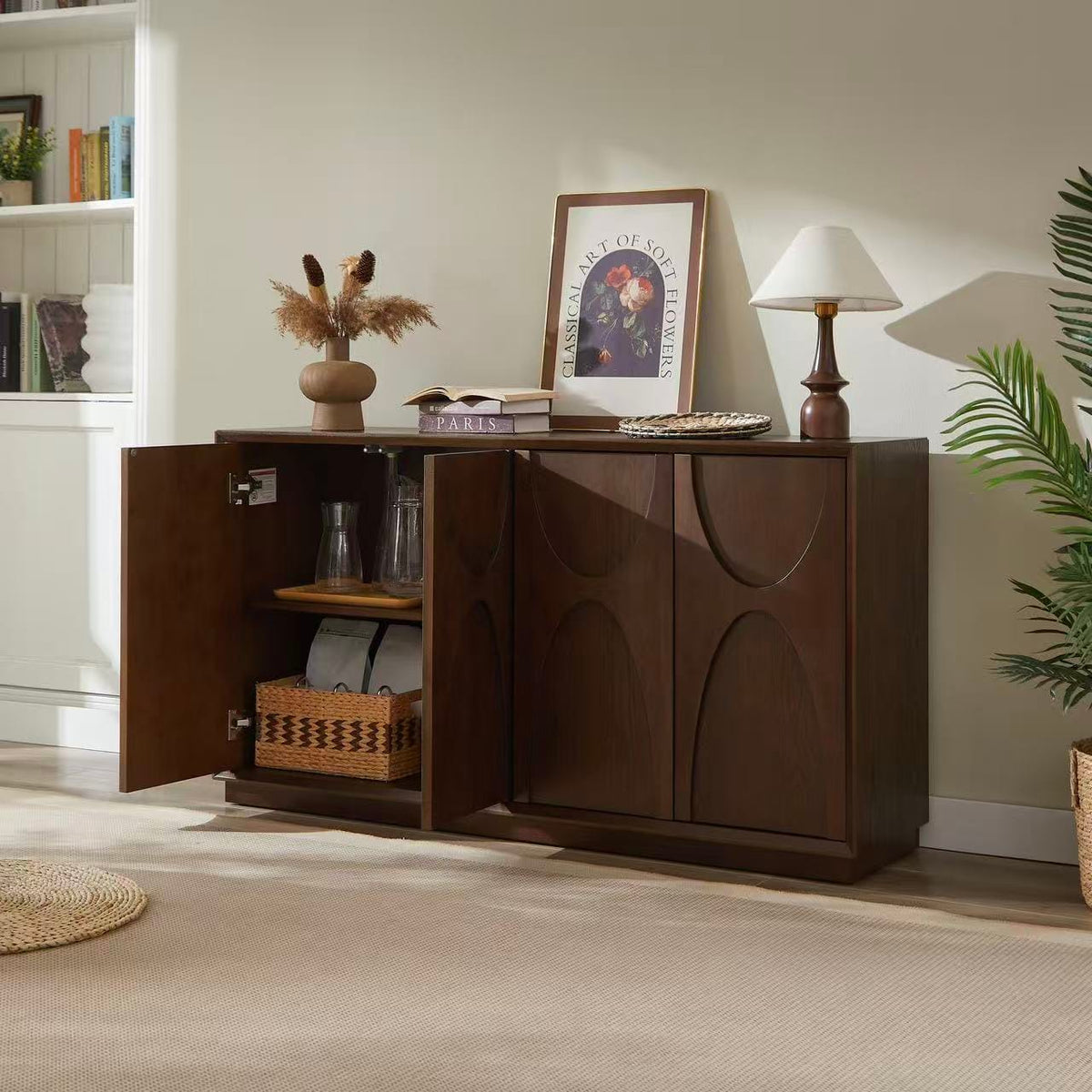 Natural Walnut 4-Door Accent Cabinet - Storage Sideboard