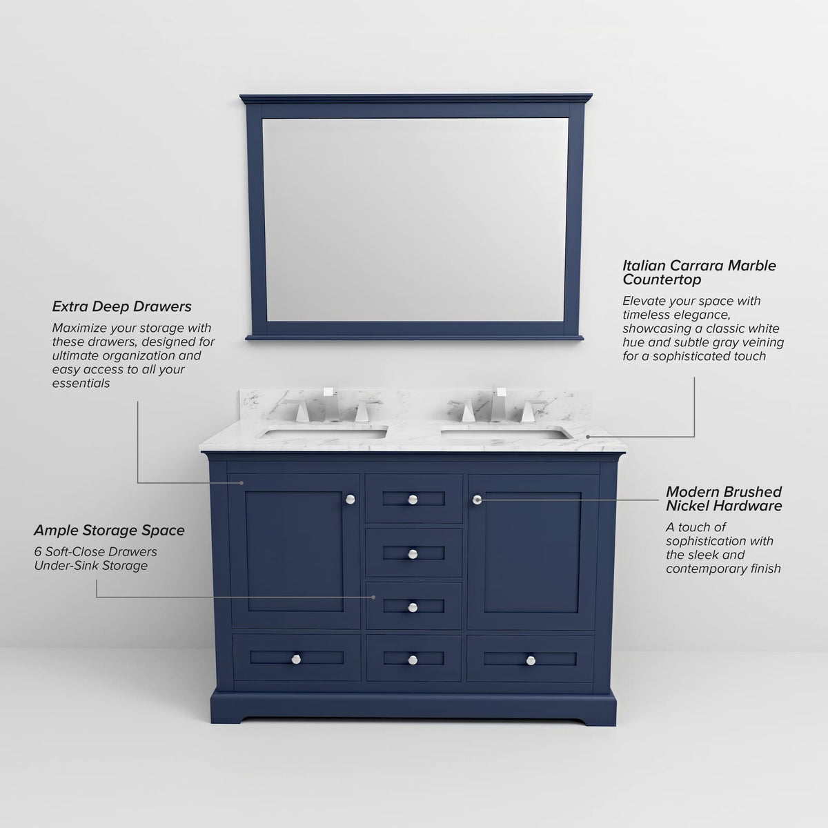 Navy Blue Double Bath Vanity - 48 Inch Wide