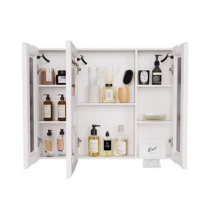 White Bathroom Medicine Cabinet - 3 Door Storage Mirror