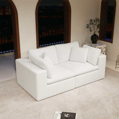 White Modular Sectional Sofa with Plush Corduroy Fabric for Living Room