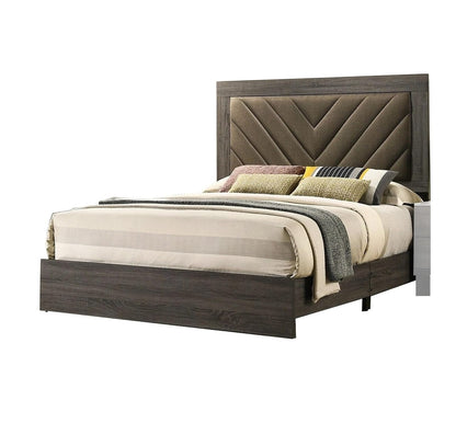 Contemporary Queen Size Bed Frame - Gray Upholstered Headboard