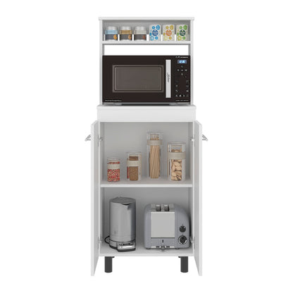 Modern White Kitchen Storage Cabinet with Microwave Shelf