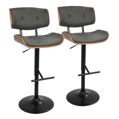 Mid-Century Modern Barstools in Grey Faux Leather for Dining Room