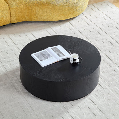 35.43 Inch Round Black Coffee Table - MDF Material for Living Room