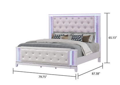 King Size White Wood Bed Frame with Tufted Headboard for Bedroom