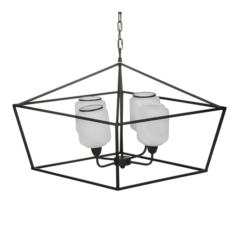 26" Iron and Glass Chandelier - Sleek Industrial Lighting