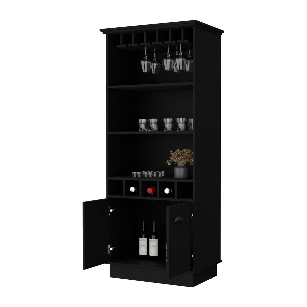 Wenge Bar Cabinet with Glassware Rack - 19"W x 15.7"D x 69.9"H for Living Room