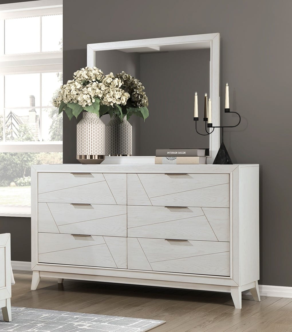 Antique White Dresser - 6 Drawers Modern Bedroom Storage