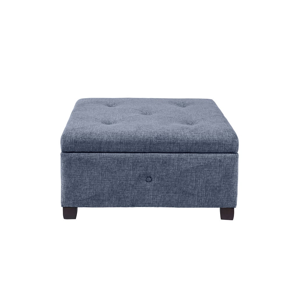 Blue Polyester Storage Ottoman - 29.5" Square