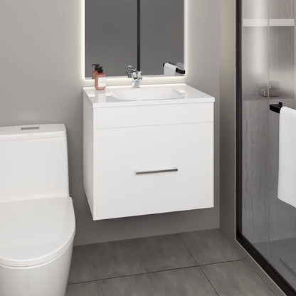 White Bathroom Vanity with Two Drawers & Open Shelf - MDF Storage