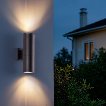 Modern Outdoor Porch Light - 2 Pack Black Iron Cylinder Wall Sconce