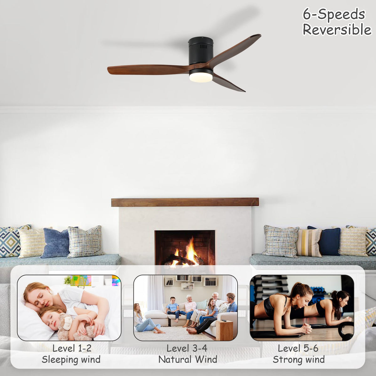 52 Inch Ceiling Fan with Light - Dark Walnut Blades, Remote Control
