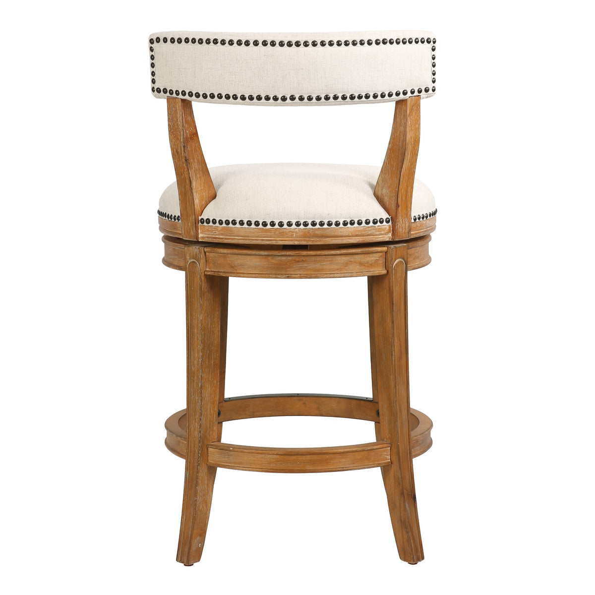 Pecan Wood Fabric Stool for Guest Room Decor, Curved Seat Bench for Bedroom
