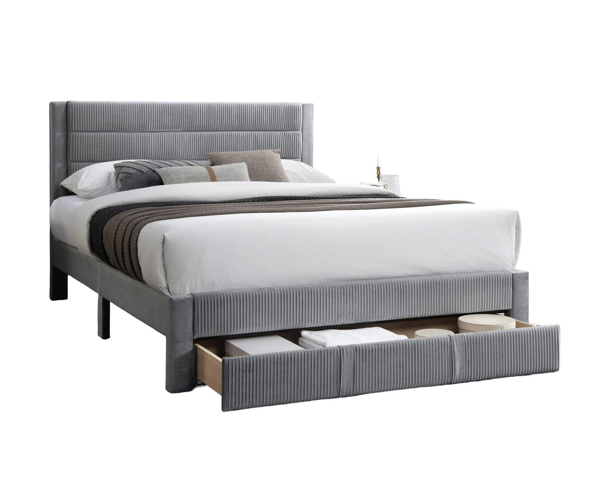 Queen Gray Corduroy Bed Frame - Modern Bedroom Style