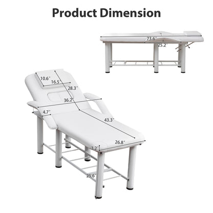 73'' White PU Massage Table Adjustable Beauty Bed