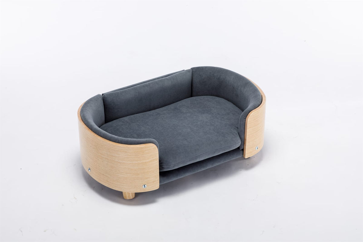 Dark Grey Scandinavian Dog Bed - Mid Size with Velvet Cushion