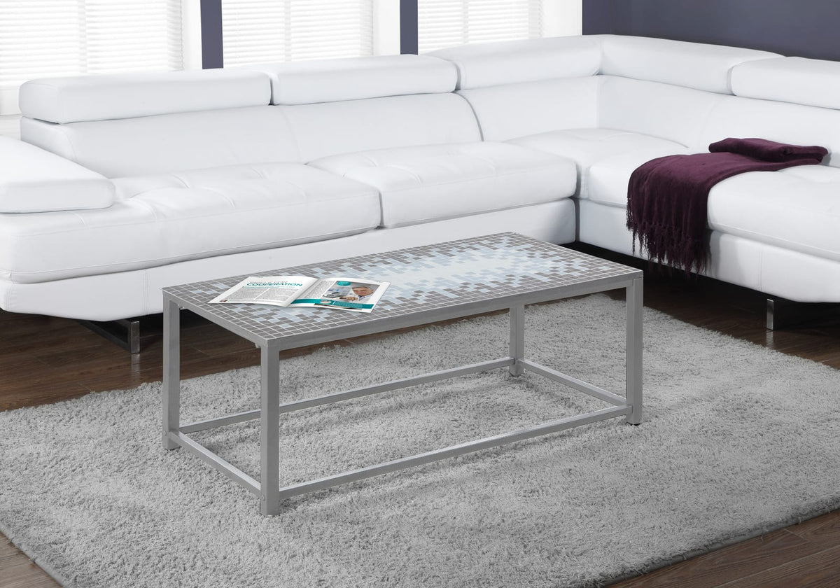 Grey Metal Mosaic Coffee Table with Tile Top, 42" L for Living Room