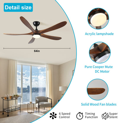 62 Inch Solid Wood Ceiling Fan with Light Antique Brown