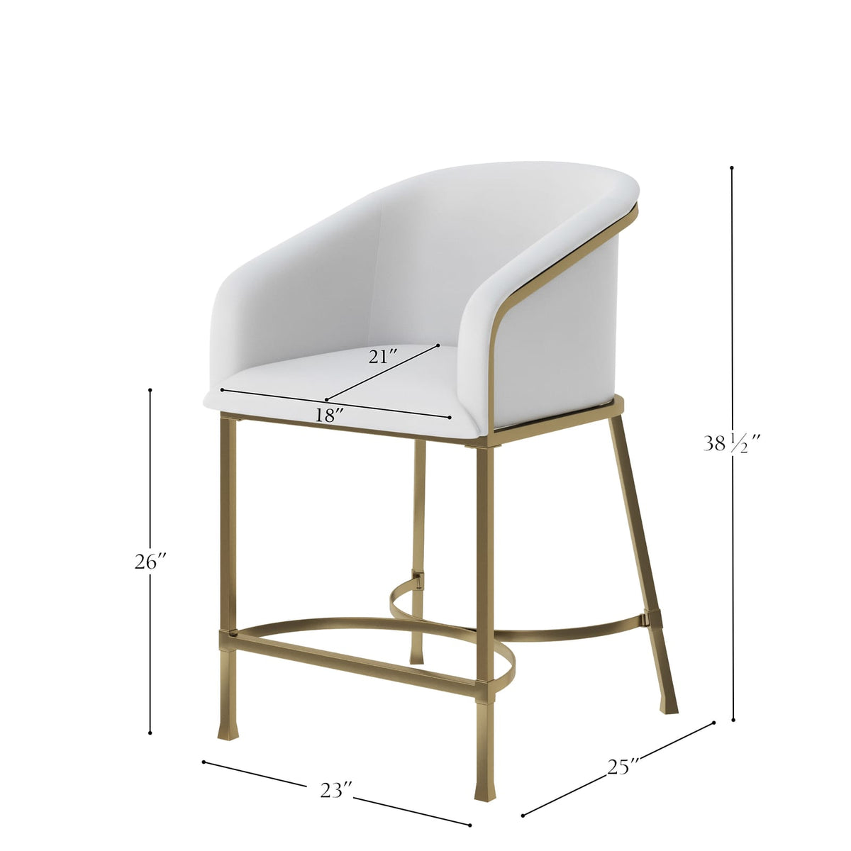 26" Modern Counter Stool - White Faux Leather & Gold Steel Frame, 1PC