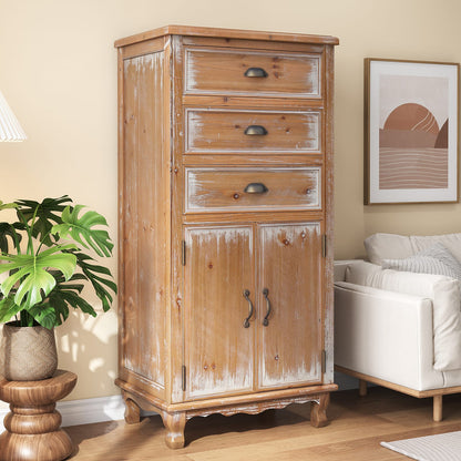 Rustic Wooden Storage Cabinet - 3 Drawers, Natural Wood for Living Room