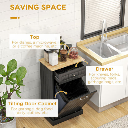 HOMCOM Kitchen Trash Cabinet - Black Storage & Safety