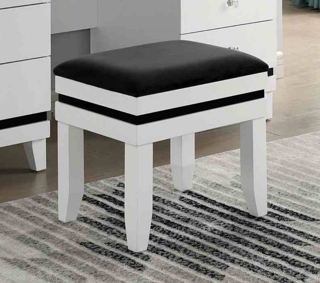 Black & White Fabric Bedroom Vanity Set with 5 Drawers