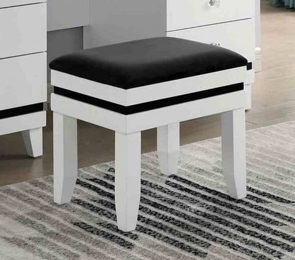 Black & White Fabric Bedroom Vanity Set with 5 Drawers