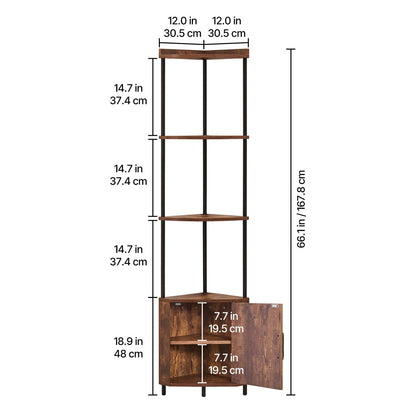 Brown Iron Corner Shelf with LED Lights - 5 Tier Storage