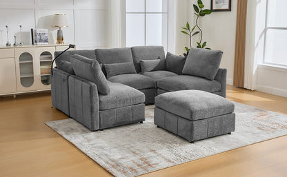 Grey Modular Sectional Sofa - 5 Seat Chenille Sofa Bed