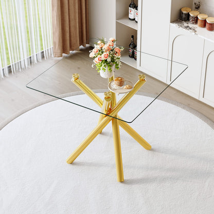 Modern Gold Bar Table - Tempered Glass Top, Sturdy Metal Legs