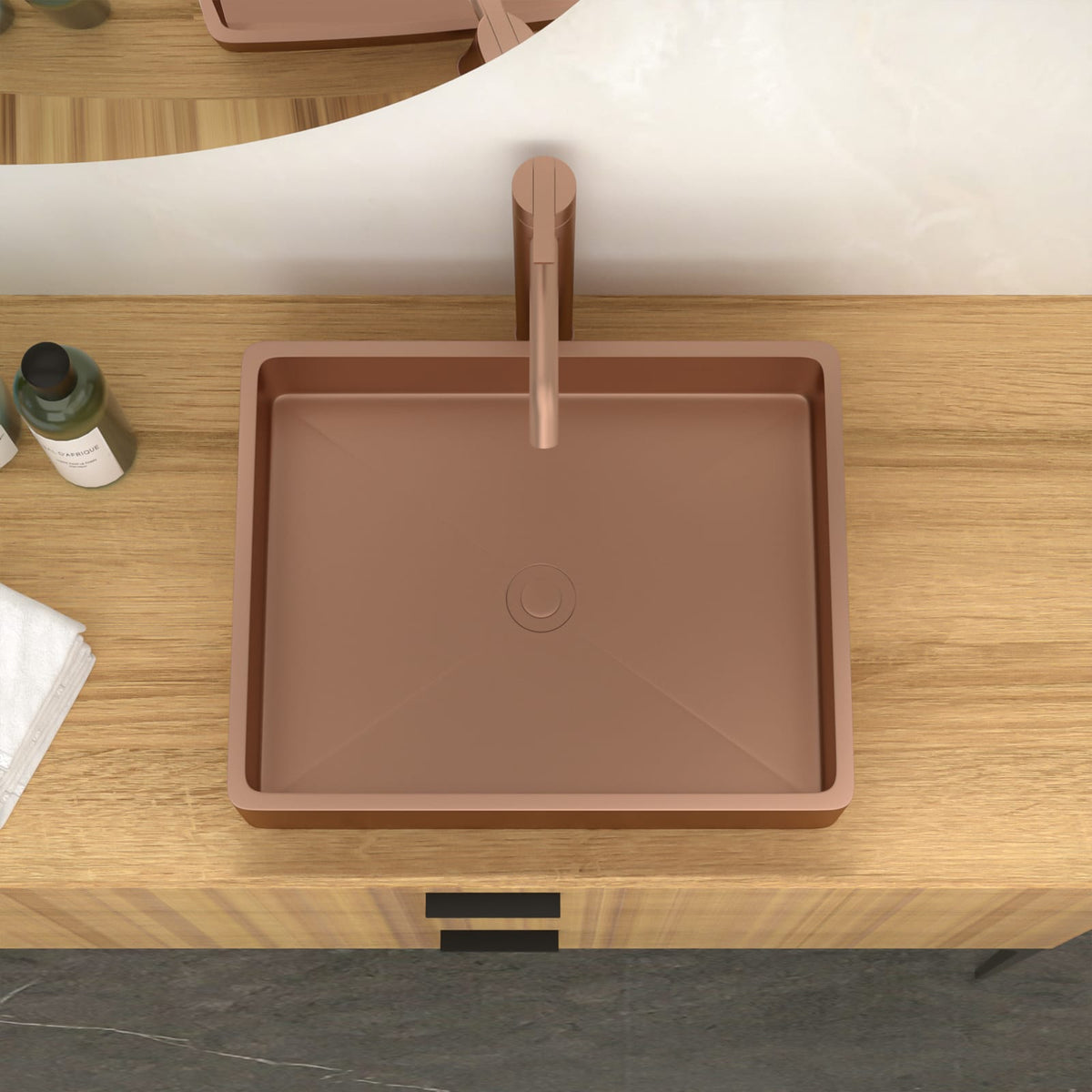19"x15" Rose Gold Stainless Steel Bathroom Sink with Pop Up Drain