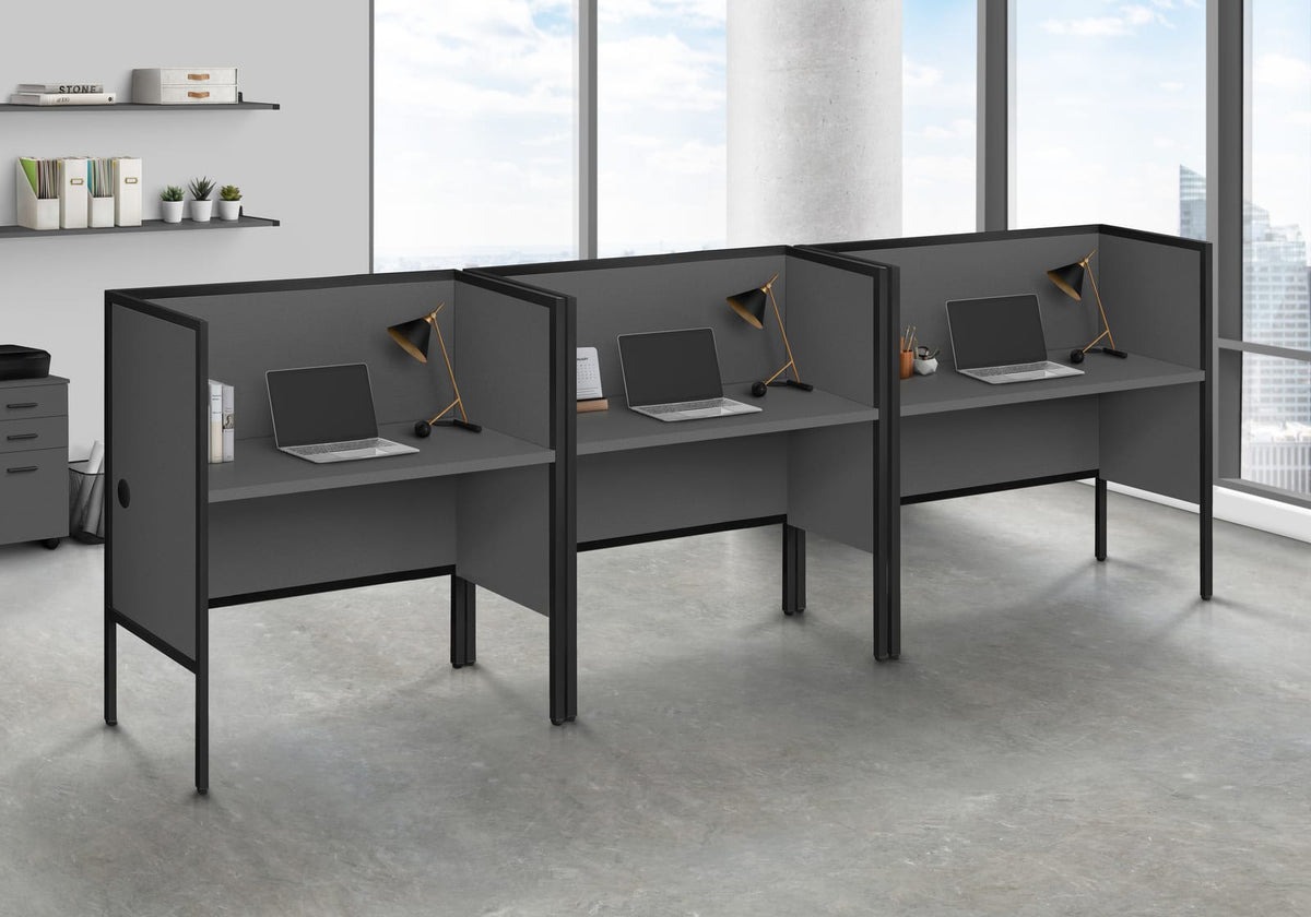 Grey Particle Board Office Cubicle Desk with Black Metal Frame