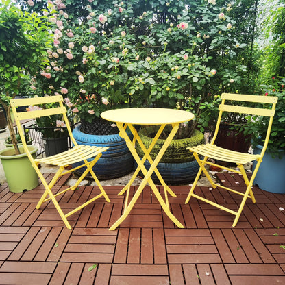 Yellow Metal Folding Bistro Set - 3 Piece Patio Table and Chairs for Outdoor