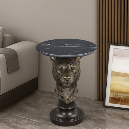 Antique Brown Resin Leopard Head Accent Table