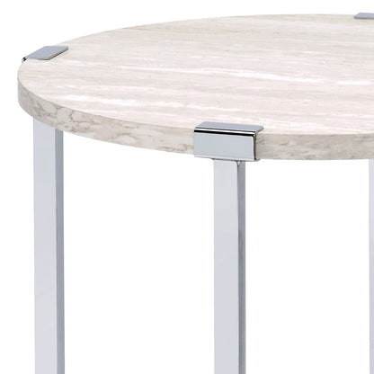 White Oak & Chrome Round End Table - 24 Inch for Living Room