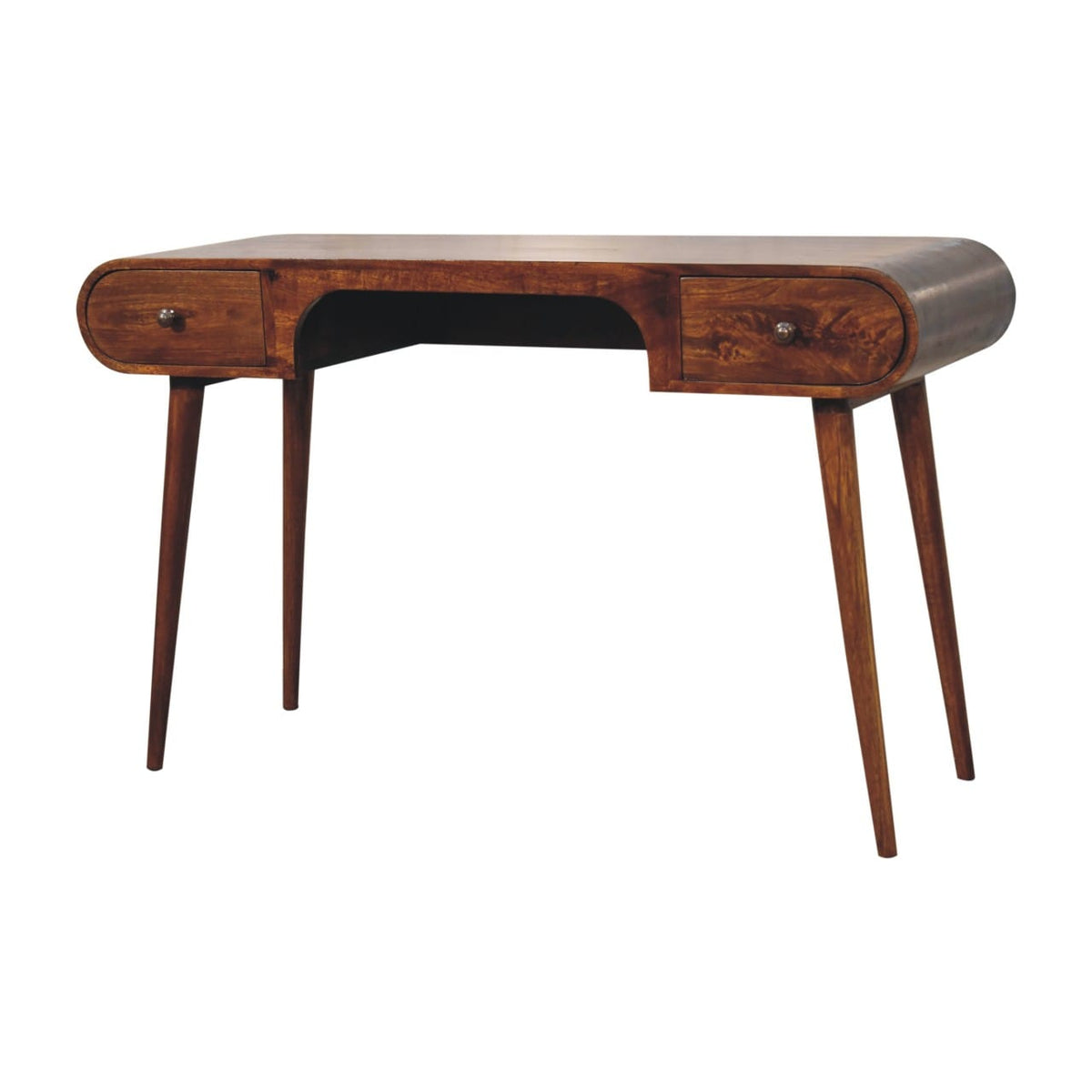 Solid Mango Wood London Arch Desk - 2 Drawers, Brown