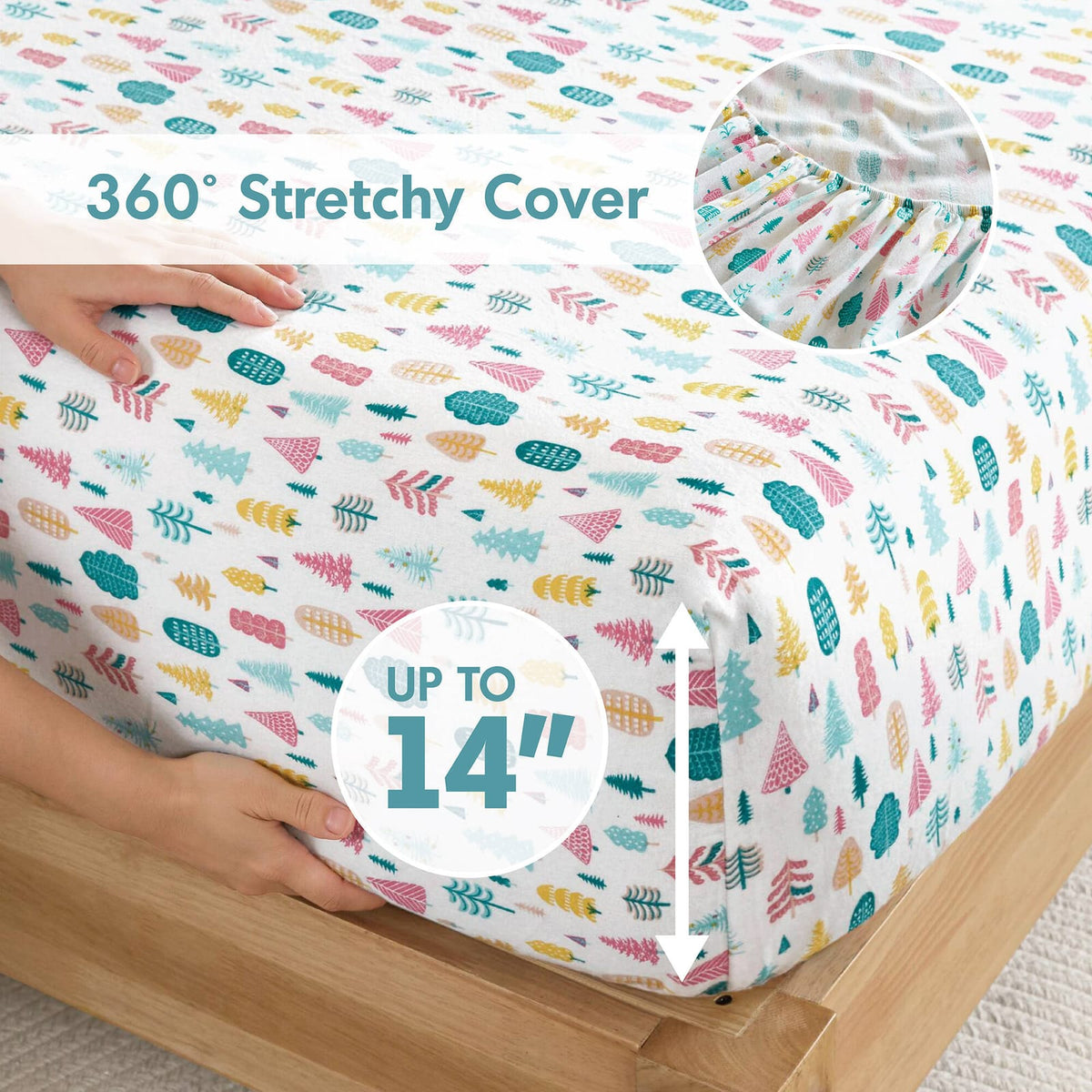 Queen Cotton Sheet Set Multicolor Holiday Trees