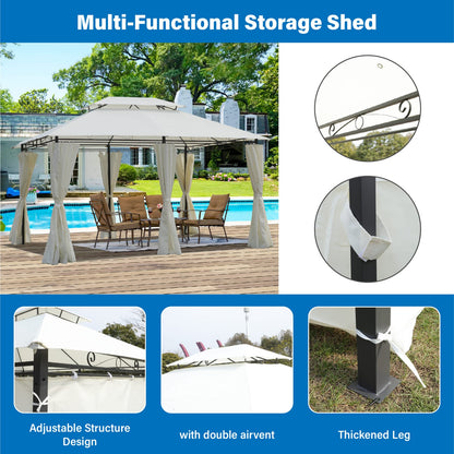 Beige Metal Outdoor Gazebo for Garden Patio Shade and Dining