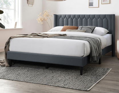 Queen Burlap Bed Frame Charcoal Wood Modern