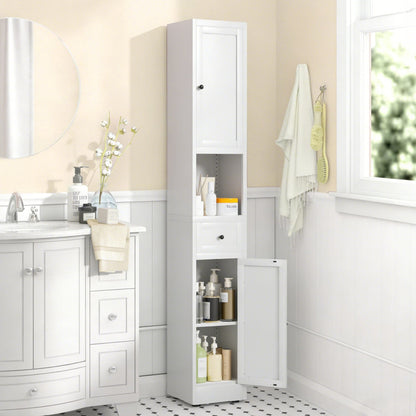 White Bathroom Storage Cabinet - 5 Tier Narrow Freestanding Cabinet
