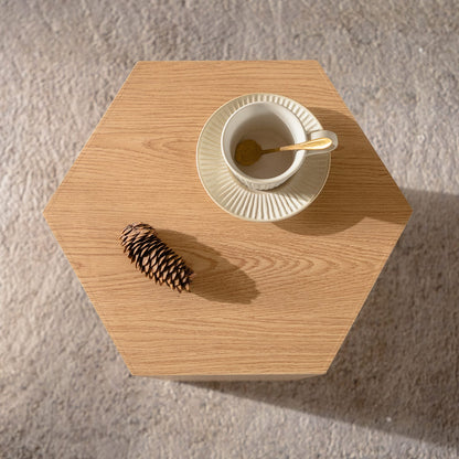 Natural Wood Hexagon Coffee Table - Small Bedroom End Table for Living Room