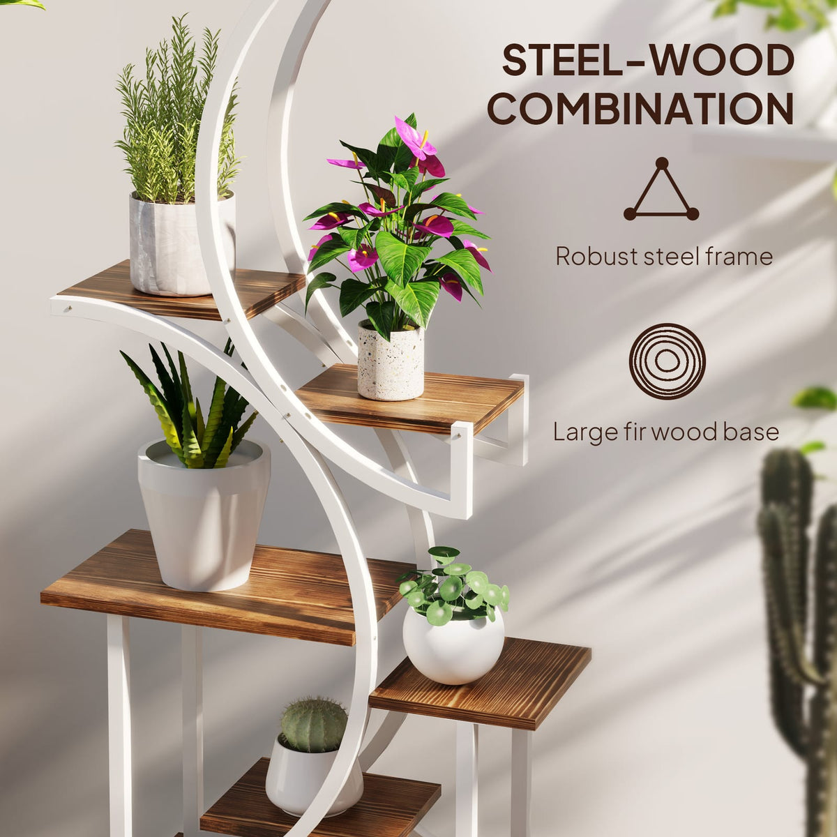 Outsunny 8 Tier Plant Stand - Tall Steel & Wood Shelf for Living Room