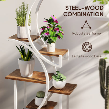 Outsunny 8 Tier Plant Stand - Tall Steel & Wood Shelf for Living Room